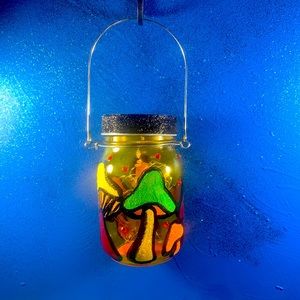 Funky Psychedelic Sparkly Mushroom Solar Lantern Hand-Painted by Love Marcy Arts